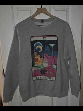 Gildan Gray Crewneck Sweatshirt with Colorful The Hermit Tarot Graphic